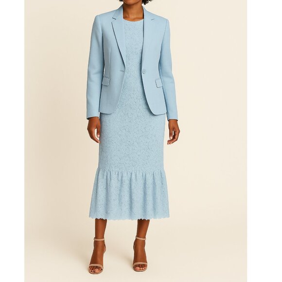 Sky Blue Lace Midi Dress with Ruffle Hem – Wedding Guest / Cocktail - Picture 4 of 4